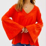 Free People $88  Parisian Red Eyelet S boho lace V Neck Puff Sleeve top Nwot fall Photo 0