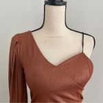 Venti6 Metallic Copper Long‎ Sleeve Dress Medium One Shoulder Asymmetrical Party Brown Photo 4