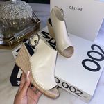 CELINE Céline Womens 35 Milk Calfskin Leather Open Toe Espadrille Sandal Photo 0