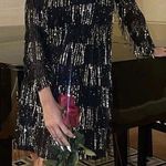 ZARA  NWT BLOGGER FAVORITE  SEQUIN appliqué FRINGED BLACK/SILVER MINI DRESS L Photo 2