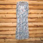 Mac Duggal   8098 Blue Floral Long Sleeve High Neck Ruffle Midi Dress Photo 10