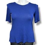 Boutique  Womens Swing Top T Shirt Stretch Asymmetrical Bright Blue Large Photo 0