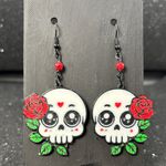 Cute Skull & Rose Dangle Earrings – Spooky Cute Statement Jewelry Black Photo 0