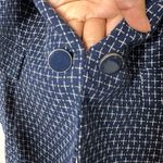 Modcloth Size 1X Cotton Navy Blue Geometric Print Cross Blazer Bow Back Photo 4