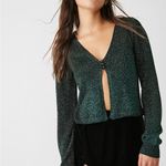 Free People  Emmaline Metallic Green Cardigan Long Sleeve‎ Goth Dark Romantic XS Photo 1