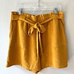 Retrology Sz L Mustard Stretch Shorts Belted Tie Front Pockets Paper Bag Waist Yellow Size L Photo 0