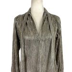 Sabina Musayev Agatha Metallic Gold Long Sleeve Mini Dress Neck Tie Size XXS Photo 2