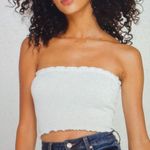 Bozzolo Y2K Stretch White Ribbed Cropped Tube Top, size S/M Photo 0