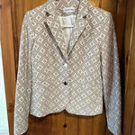 Calvin Klein  Geometric Pattern Cropped‎ Blazer Beige White Professional Jacket Photo 0