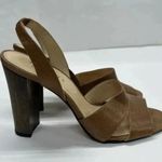 Talbots  Leather Beige Strappy Sandals Wood Block Heel size 7.5 Photo 1