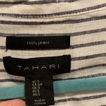 Tahari  Women’s Small Navy Blue and White Striped Linen Long Sleeve Shirt Photo 3