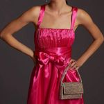 Anthropologie Maeve  Pink Satin Bow Smocked Mini Party‎ Dress Size 10 Photo 0