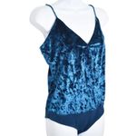Socialite  Blue Crushed‎ Velvet Spaghetti Strap Bodysuit Velour Whimsigoth Small Photo 2