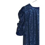 Anthropologie Women's Top Semi-Sheer Lined Sequin Ruched Puff Sleeve Blue Sz.2 Photo 2