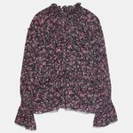ZARA  RUFFLED PRINT HIGH COLLAR BLOUSE Black/Pink Photo 4