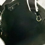 PORTLAND LEATHER GOODS | Black Smooth Leather Mini Crossbody Tote Stripe Strap Photo 9