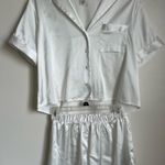 Lulus Pleasant Dreams White Satin Two-Piece Pajama Set Size Small Photo 9