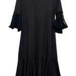 LuLaRoe Black Maurine Dress Lace Bell Sleeves Size Medium Ruffle Hem Witch Goth Photo 0