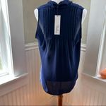 Parker NWT  Sleeveless Blouse Neck Bow Top Navy Size Large Office Work Brunch Photo 4