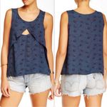 Free People Indigo Combo Tank Top Floral Print Cutout Sleeveless Crinkle Cut Out Photo 1