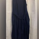 Loft  Blue Linen Blend  Spaghetti Strap Front Tie Jumpsuit Size 16 Women's NWT Photo 4