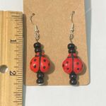 None Ladybug Dangle Drop Slip On Beaded Statement‎ Earrings Red Black Silver Tone Photo 2