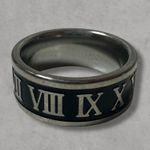 Amazon Silver Stainless Steel Ring with Black Roman Numeral Enamel  Photo 1