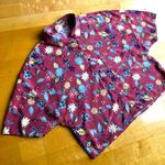 Pull & Bear  Floral, Button Up Cropped Top, Rust Orange, Blue, Yellow, Size M Photo 15