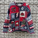 VTG Y2K Heirloom Collectives Mixed Media Patchwork Fair Isle Christmas Cardigan Red Size M Photo 0