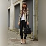 ZARA  Open Front Gold Sequin‎ Black Lining Tuxedo Blazer Jacket Size Small Photo 7