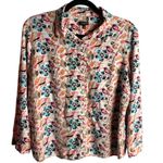 Talbots  Xl Petite Button Down Blouse Top Colorful Bird Print Roll Tab Sleeves Photo 0