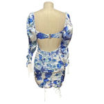 For Love & Lemons Hyacinth Drawstring‎ Ruched Mini Dress Blue White Size XS Photo 5