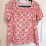 kim rogers Kim Rogers Geometric Print Top Short Sleeve Casual Blouse Pink Orange M Photo 0