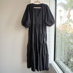 ZARA  Tiered V Neck Dolman Puff Sleeve Maxi Dress in Black Poplin Size XS Photo 1