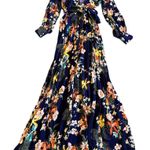 Meghan LA Lilypad Iris Navy Bell Sleeve Open Slit Maxi Dress Size Small Women's Photo 1