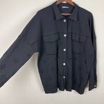 Made In Italy Jacket Topper Womens Large Black Eyelet Button Up Frayed Trim Edgy Photo 2