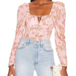 Free People Hilary Floral Cropped Long Sleeves Top Pink Combo Blouse Size Small Photo 0