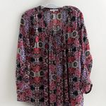 Rebecca Minkoff ‎ Blouse Medium Red Floral Semi Sheer 3/4 Sleeves Round Tie Neck Photo 2