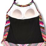 Aqua Green  Womens Tankini Swimsuit Top Geo Print Handkerchief Hem Halter Medium Photo 5