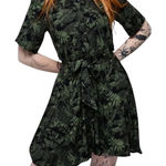 Disturbia Daphne Shirt Dress Leaf Print Button Tie Waist Green Black 8 NWT Photo 0