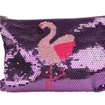 Tarte Purple Pink Flamingo Zip Sequin Purse Clutch Pouch Cosmetic Makeup Bag Photo 0