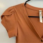 Free People  Mia Santa Fe Brown Puff Shoulder Button Front Thong Body Suit XS Photo 3