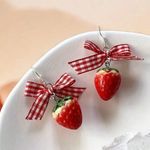 Strawberry Earrings with Red Gingham Bows Photo 0