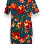 LuLaRoe Dress Floral Bright Colorful Size Small Sheath Stretch Midi Blue Orange Photo 0