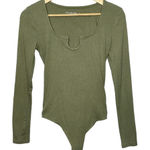 Abercrombie & Fitch  Soft AF Rib Olive Green Knit Long Sleeve Bodysuit Top Size S Photo 0