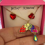 Betsy Johnson Rainbow Necklace Red Heart Earrings Set Photo 0