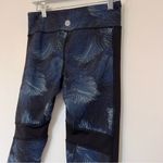 Threads 4 Thought  Cropped Leggings Mesh Black Blue Feather Print Small Photo 3