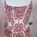 Angie  Boho Paisley Maxi Dress L Twist Front Cutout Tiered Lace Trim Photo 3