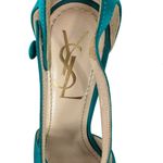 Saint Laurent Paris Turquoise Satin Tribute Cross Strap Platform Sandals Size 35 Photo 8