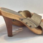 MICHAEL Michael Kors Gold Wood Strappy Slide Mules Heel Sandals Size 8M Brazil Photo 3